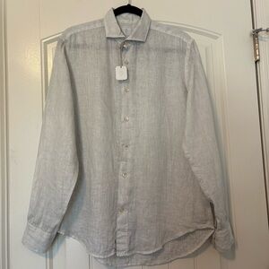 NEW Eleventy Platinum Milano 100% Linen Natural Button Down Shirt Men’s Medium
